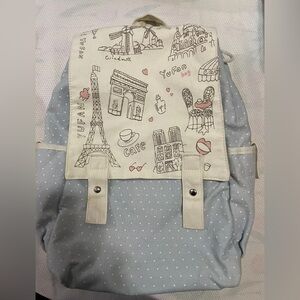 DGQ Kawaii Backpack Canvas Blue w/White Polka Dots School or Work Cute for All